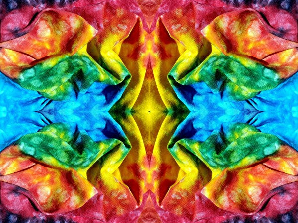 Whimsey 2 - a stunning 16" x 12" Acrylic Print of Mirrored Colorful Tie-Dyed cloth.