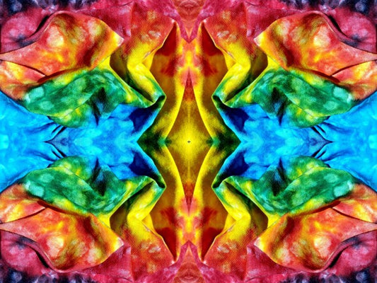 Whimsey 2 - a stunning 16" x 12" Acrylic Print of Mirrored Colorful Tie-Dyed cloth.