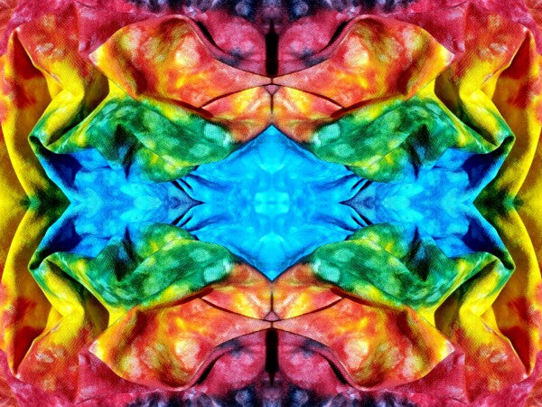 Whimsey 4 - a stunning 16" x 12" Acrylic Print of Mirrored Colorful Tie-Dyed cloth.