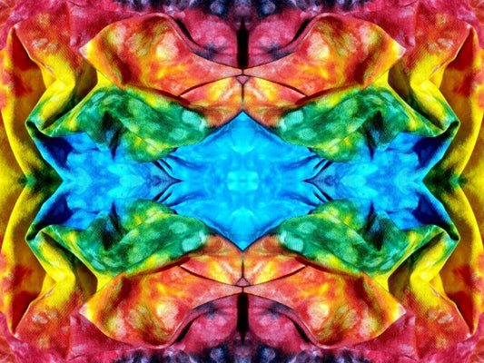 Whimsey 4 - a stunning 16" x 12" Acrylic Print of Mirrored Colorful Tie-Dyed cloth.