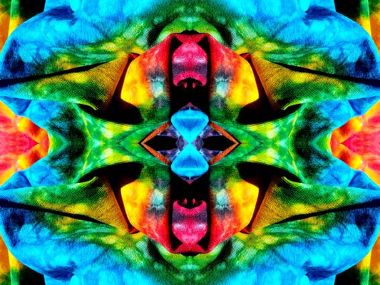 Carefree 2 - a stunning 16" x 12" Acrylic Print of Mirrored Colorful Tie-Dyed cloth.
