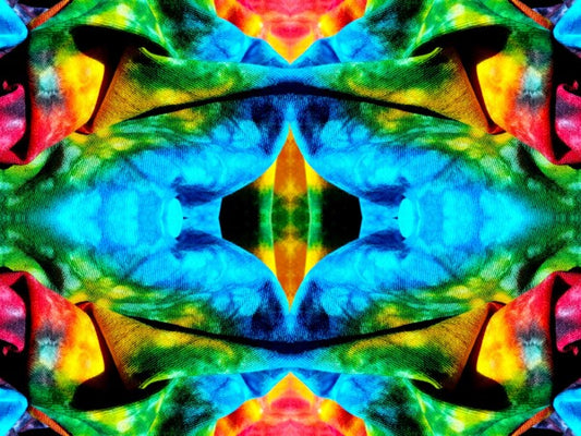 Carefree 3 - a stunning 16" x 12" Acrylic Print of Mirrored Colorful Tie-Dyed cloth.