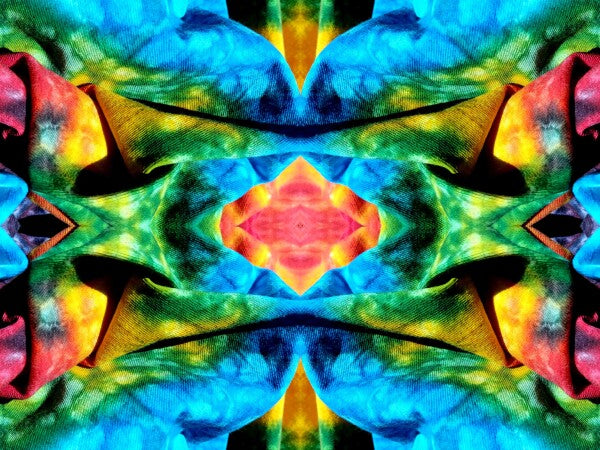 Carefree 4 - a stunning 16" x 12" Acrylic Print of Mirrored Colorful Tie-Dyed cloth.