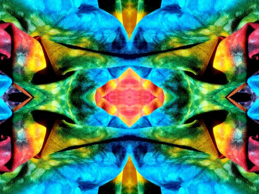 Carefree 4 - a stunning 16" x 12" Acrylic Print of Mirrored Colorful Tie-Dyed cloth.