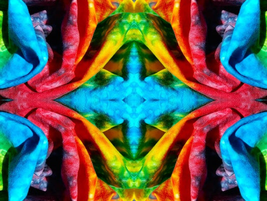 Get it On 3 - Smack your walls with bold color and design! Acrylic Print of Mirrored Colorful Tie-Dyed cloth.